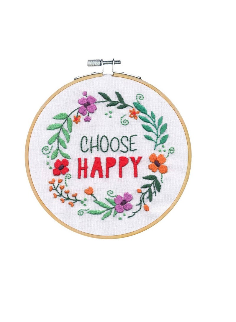 Embroiderymaterial Embroidery Kit Round Choose Happy Stitched In Thread - Image 3