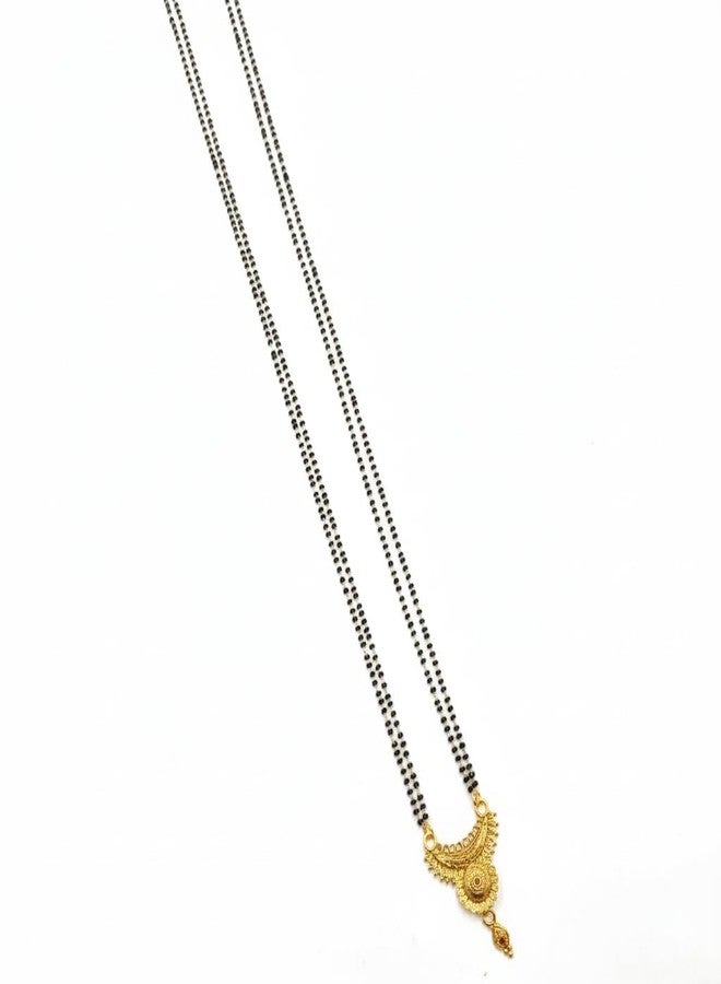 Swaroop Designer Gold Plated 34 Inch Extra Long Black Bead Lamba Vala Maharashtrian 2 Vati Designe Mani Mangalsutra - Image 1