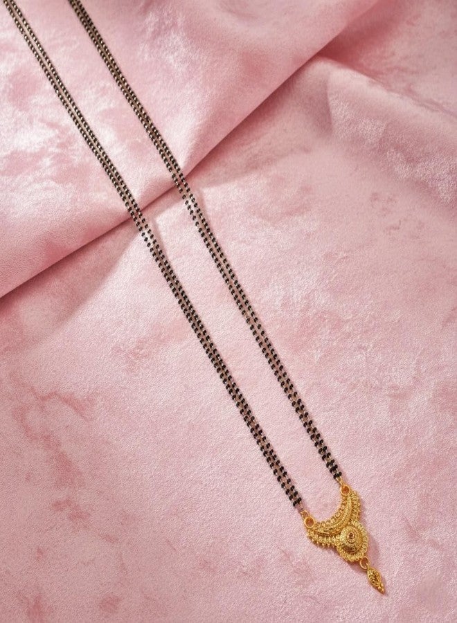 Swaroop Designer Gold Plated 34 Inch Extra Long Black Bead Lamba Vala Maharashtrian 2 Vati Designe Mani Mangalsutra - Image 2