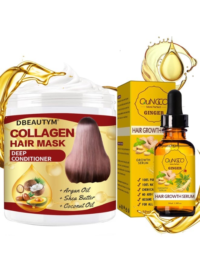 DBEAUTYM Collagen Hair Treatment Hair Mask & Hair Growth Serum,Deep Conditioner Hydrating Hair Mask for Dry Damaged Hair,Hair Growth Oil for Hair Loss,Natural Hair Regrowth Treatment for Men and Women - Image 1