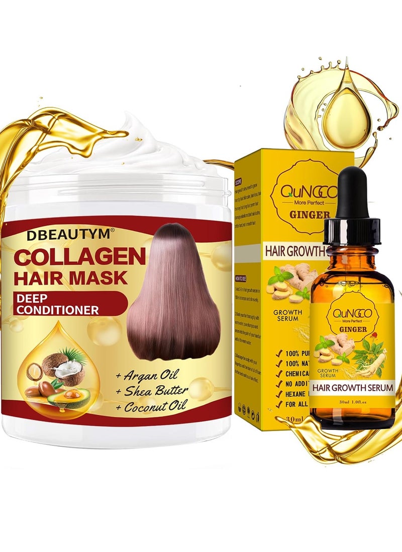 DBEAUTYM Collagen Hair Treatment Hair Mask & Hair Growth Serum,Deep Conditioner Hydrating Hair Mask for Dry Damaged Hair,Hair Growth Oil for Hair Loss,Natural Hair Regrowth Treatment for Men and Women  - Image 1