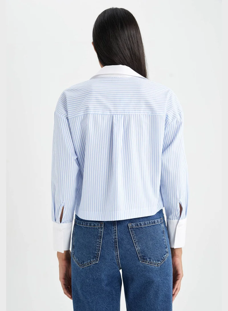 DeFacto Cropped Fit Long Sleeve Button Down Shirt
