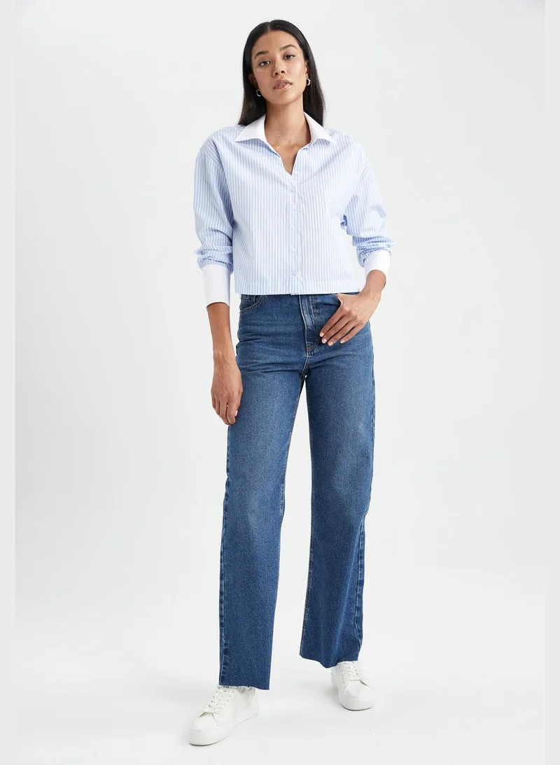 DeFacto Cropped Fit Long Sleeve Button Down Shirt
