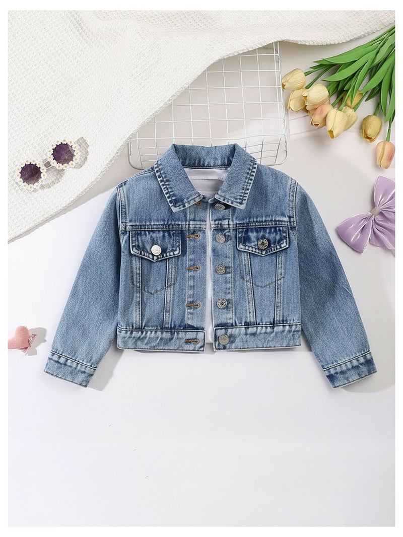 WDIRARA Girl's Bow Denim Jacket Long Sleeve Button Down Jean Jacket Cute Outerwear Light Wash 5Y - Image 3