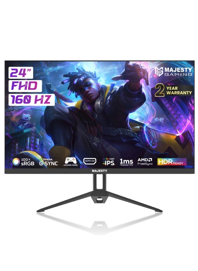 Majeste Majesty 24" FHD 1920x1080 Gaming Monitor | IPS | 160Hz | 1ms | HDR | 100% sRGB | G-SYNC & FreeSync | Built-in Speakers | DisplayPort & HDMI | VESA - Image 1