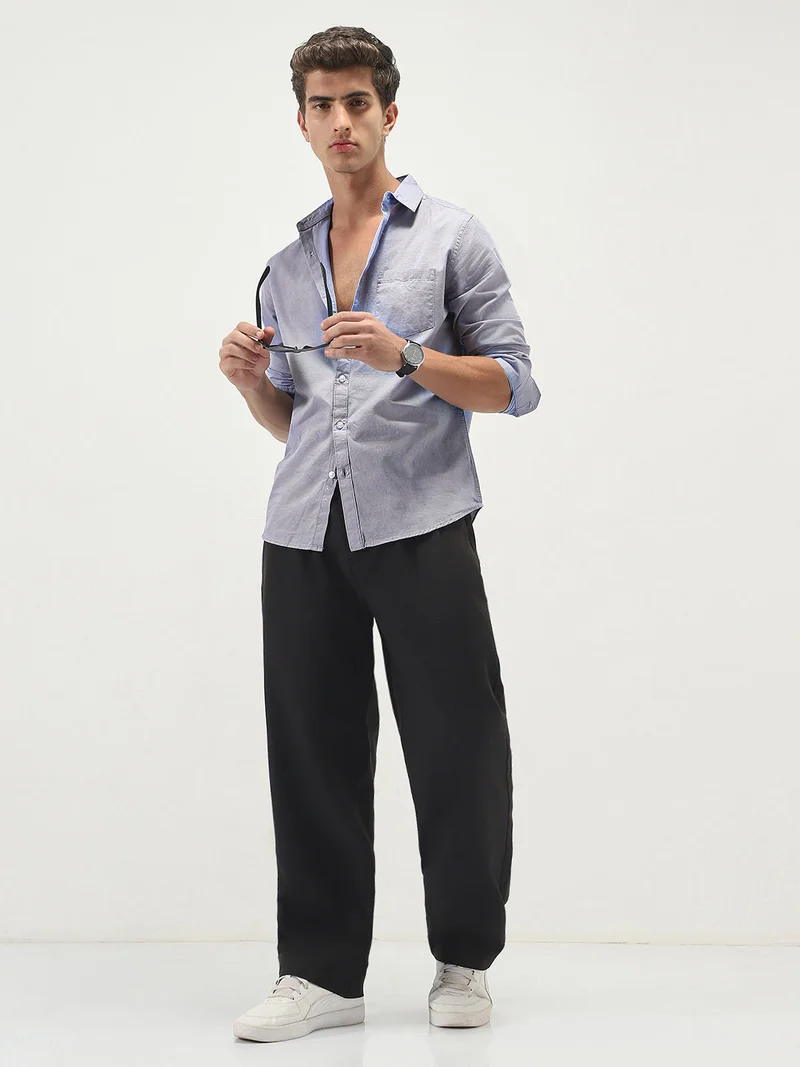 Urbano Fashion  Urbano Fashion Men's Lavender Cotton Full Sleeve Regular Fit Casual Solid Slub Shirt with Spread Collar  | Best Price UAE