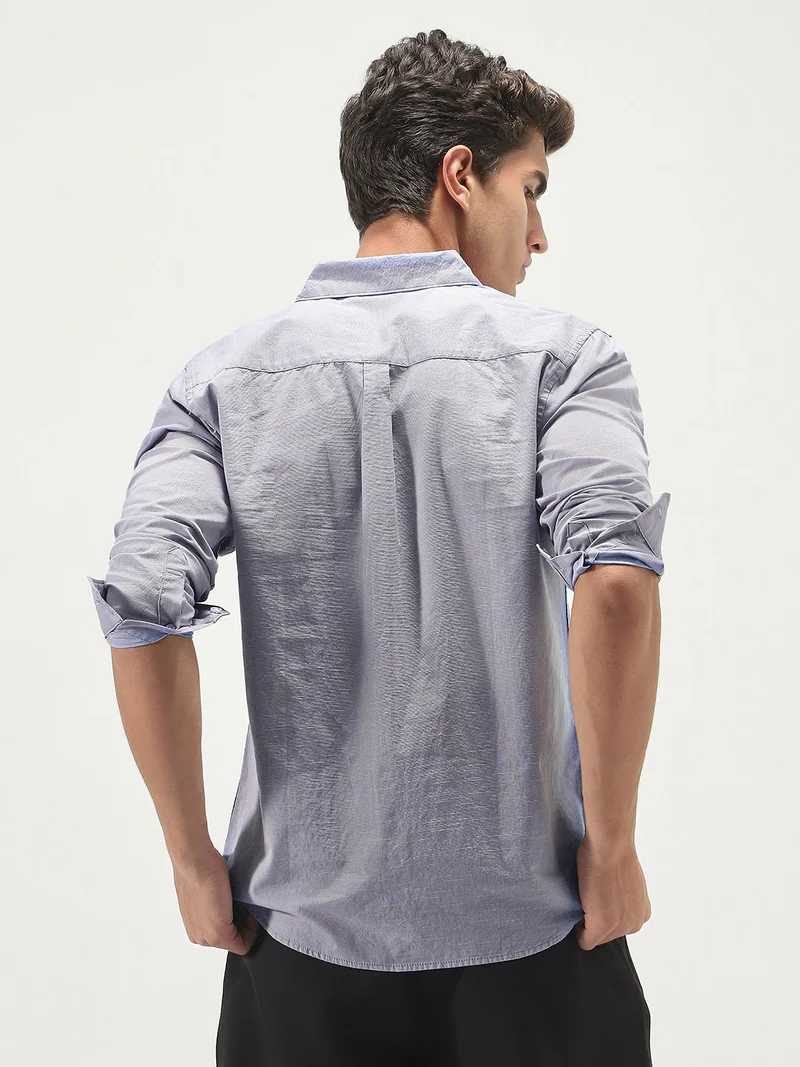 Urbano Fashion  Urbano Fashion Men's Lavender Cotton Full Sleeve Regular Fit Casual Solid Slub Shirt with Spread Collar  | Best Price UAE