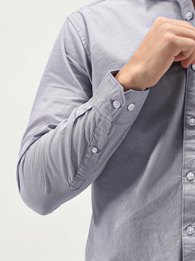 Urbano Fashion  Urbano Fashion Men's Lavender Cotton Full Sleeve Regular Fit Casual Solid Slub Shirt with Spread Collar  | Best Price UAE