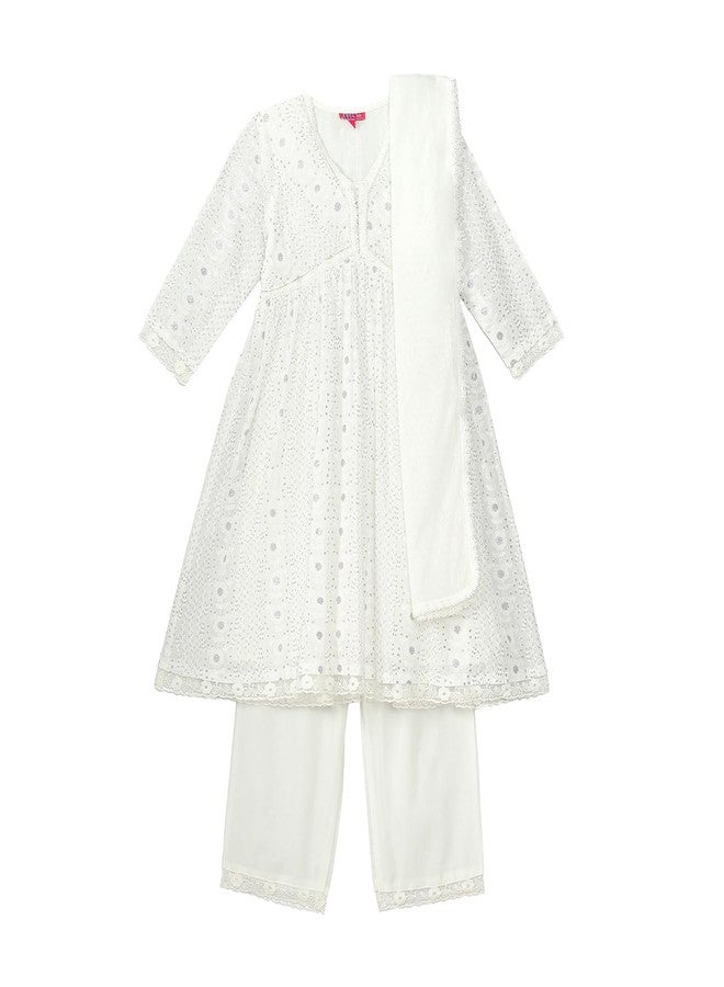 BIBA Girls PRINTED GATHERED KID(KWWHITE BLOOMS5947_WHITE_11) - Image 1