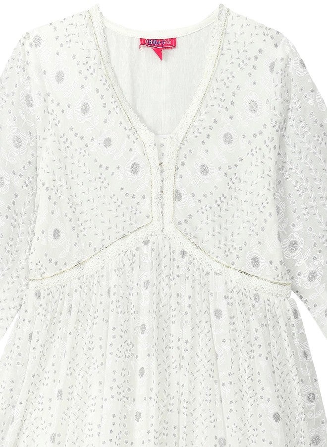 BIBA Girls PRINTED GATHERED KID(KWWHITE BLOOMS5947_WHITE_11) - Image 4