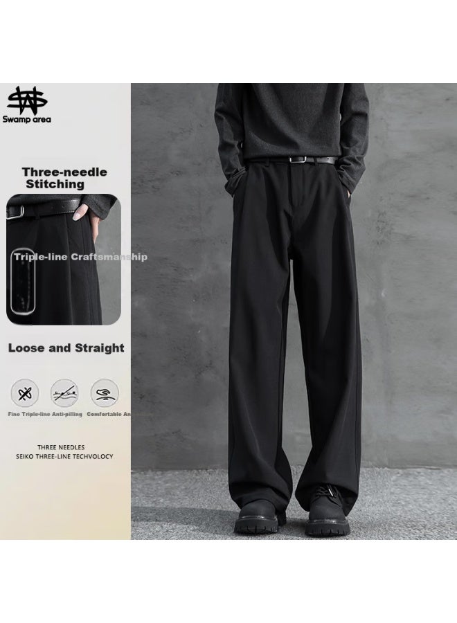 Swamp Area Men's Spring And Summer Thin Straight Pants High-end Casual Suit Pants Ks22 Black M - Image 1