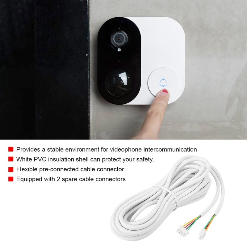 4 Core Copper Cable: 2 Spare Connectors, Soft Copper For Stable Video Intercom - Pre-Connected Connectors For Easy Installation, White PVC Insulation For Safety, Flexible Cable For Home Security & Vid - Image 1