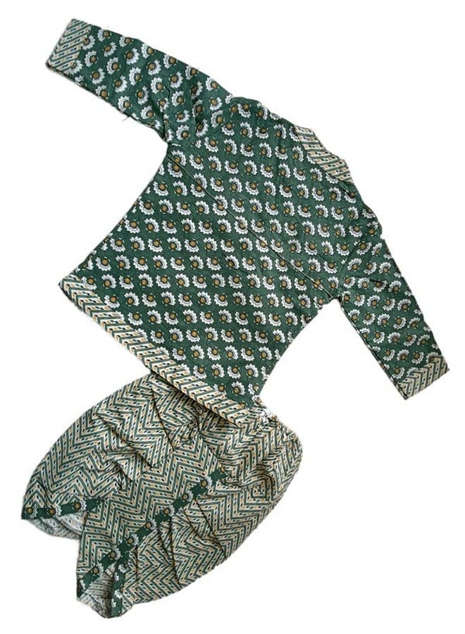 LITTLE DREAMS Presents Jaipuri Printed Cotton Angrakha Dhoti-Kurta Set Green 12-18 Months - Image 2