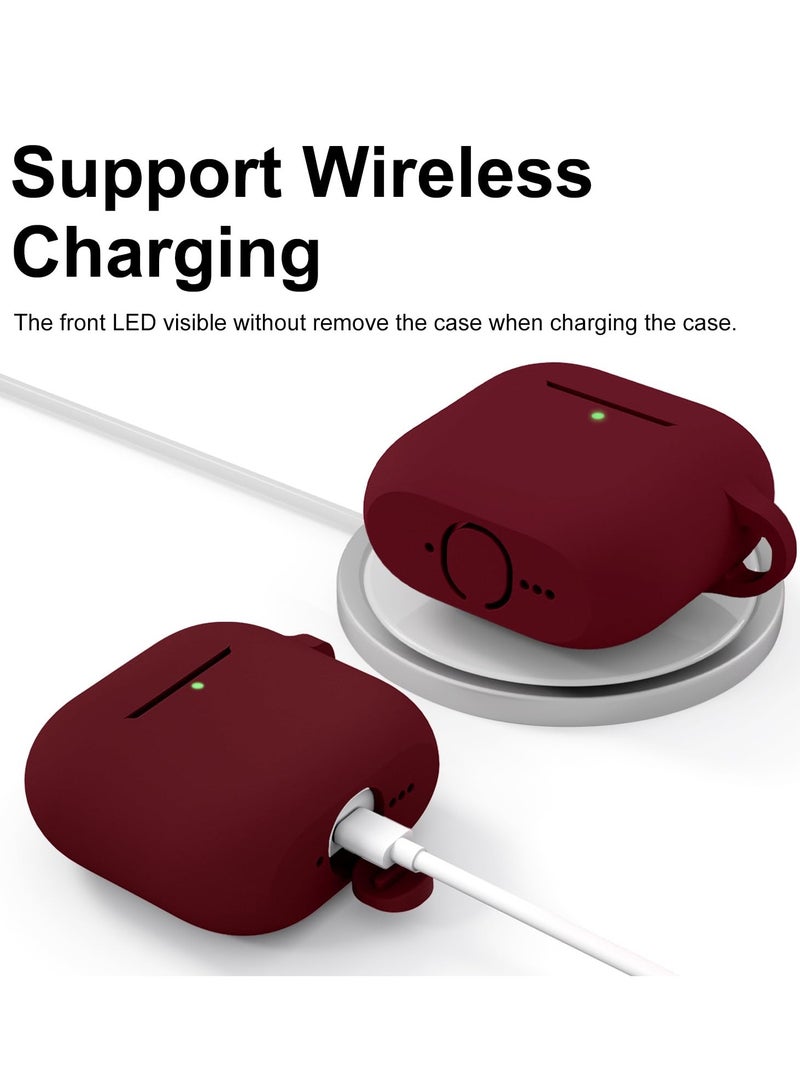 SZOXST Compatible with AirPods 4 Case Cover, Soft Silicone Shockproof Covers for Airpods 4th Generation 2024 Cases with Keychain and Cleaning Kit Front LED Visible for Women and Men Burgundy Red - Image 3