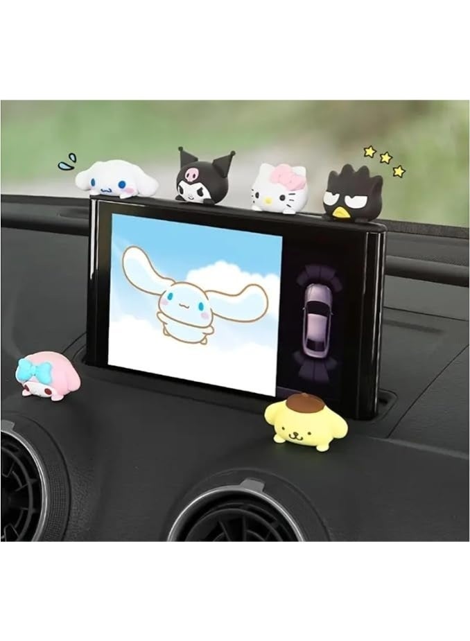 rocooart ‏Cute Cartoon Car Dashboard Decoration – 6pc Mini PVC Figurine Car Interior Ornament for Women & Girls – Kawaii Car Accessories for Desk, Room, Rearview Mirror, Gift Decor - Image 1