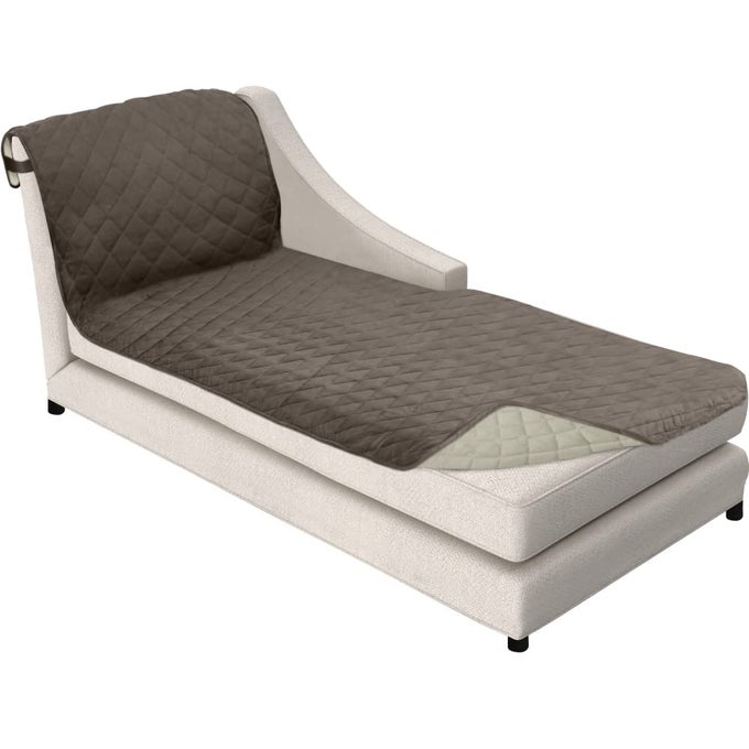 CHAISE SLIP COVER WITH PATENTED STRAP CUSHION PROTECTOR REVERSIBLE STAIN AND DOG TEAR RESISTANT SLIPCOVER QUILTED MICROFIBER 102X34IN SEAT WASHABLE COVERS FOR DOGS PETS LATTE LINEN