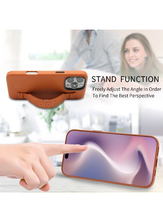 ALot noble case for iPhone 16 promax brown (leather case comes with a handle grip and metal frame camera NORMAL PU +MICROFIBER+MAGNETIC - Image 5