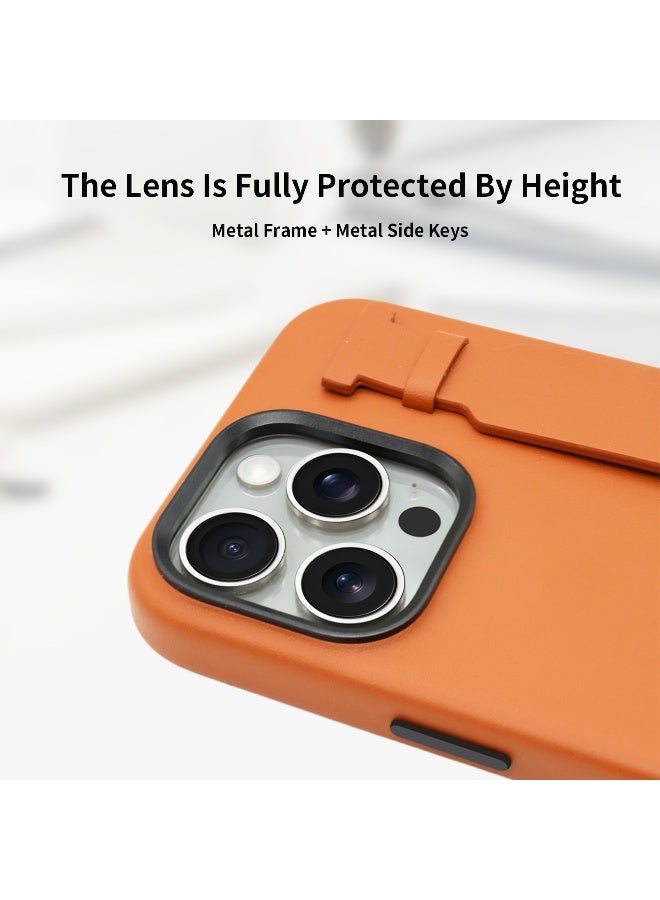ALot noble case for iPhone 16 promax brown (leather case comes with a handle grip and metal frame camera NORMAL PU +MICROFIBER+MAGNETIC - Image 4