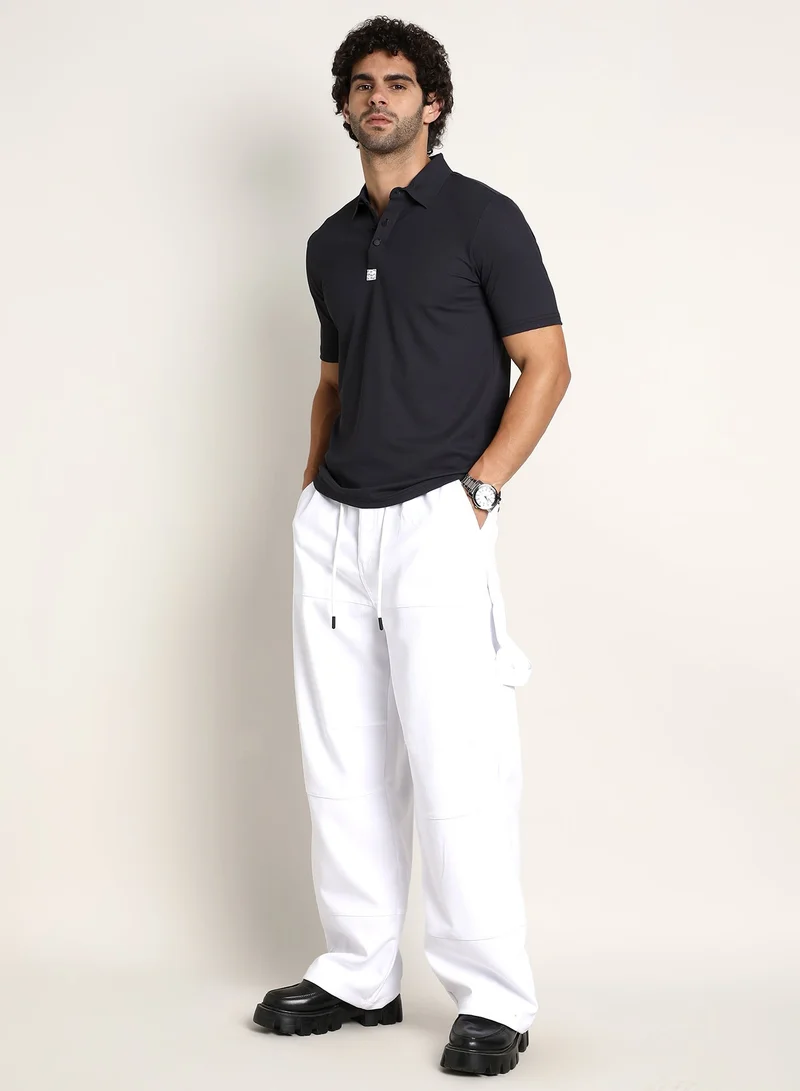 CAHOOT  Men's Midnight Black Seamless Ribbed Polo T-Shirt For Casual Wear | Polo Neck | Short Regular Sleeves | Half-Button Closure | T-Shirt Crafted With Comfort Fit For Everyday Wear for Men | Best Price UAE