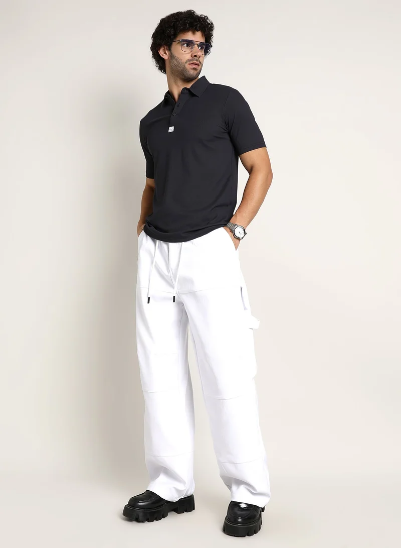 CAHOOT  Men's Midnight Black Seamless Ribbed Polo T-Shirt For Casual Wear | Polo Neck | Short Regular Sleeves | Half-Button Closure | T-Shirt Crafted With Comfort Fit For Everyday Wear for Men | Best Price UAE