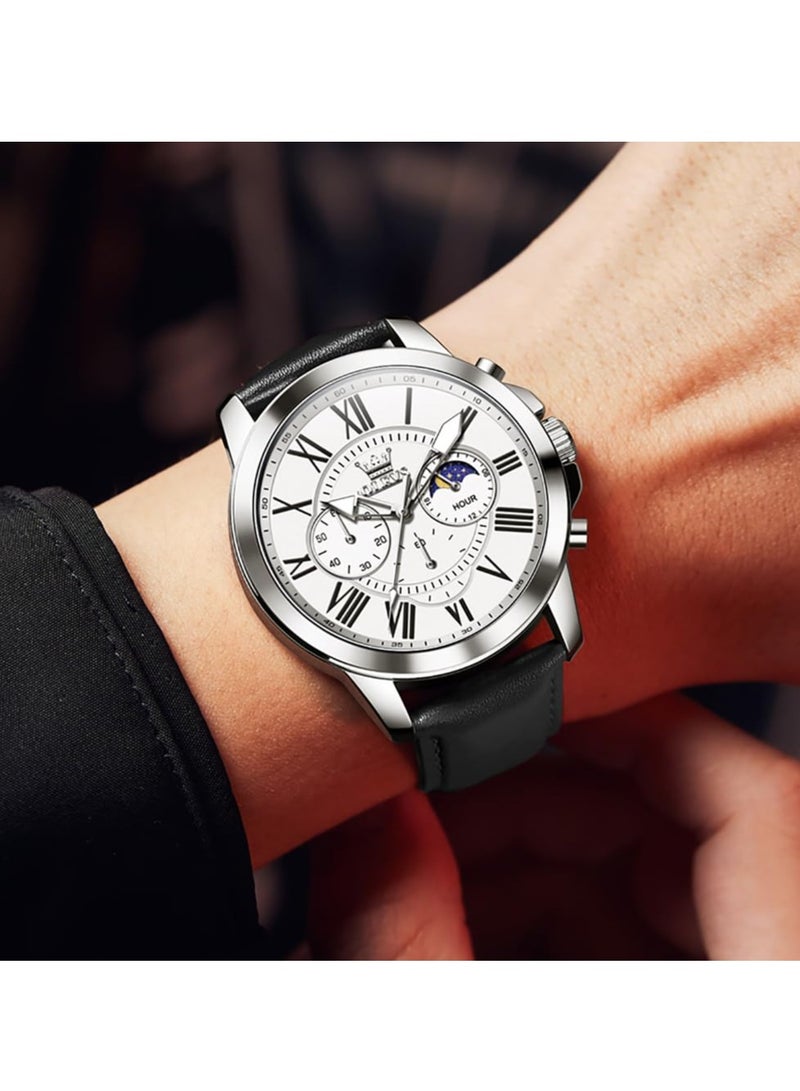 أوليفز ساعة OLEVS للرجال بسوار من الجلد، كوارتز تناظرية، ميناء كبير، تاريخ، مقاومة للماء، ساعة رسمية فاخرة مضيئة 3632 - Image 4