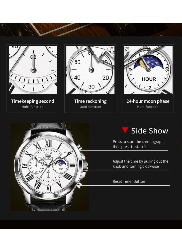 أوليفز ساعة OLEVS للرجال بسوار من الجلد، كوارتز تناظرية، ميناء كبير، تاريخ، مقاومة للماء، ساعة رسمية فاخرة مضيئة 3632 - Image 5