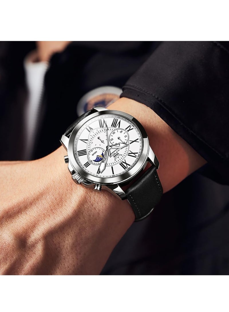 أوليفز ساعة OLEVS للرجال بسوار من الجلد، كوارتز تناظرية، ميناء كبير، تاريخ، مقاومة للماء، ساعة رسمية فاخرة مضيئة 3632 - Image 3