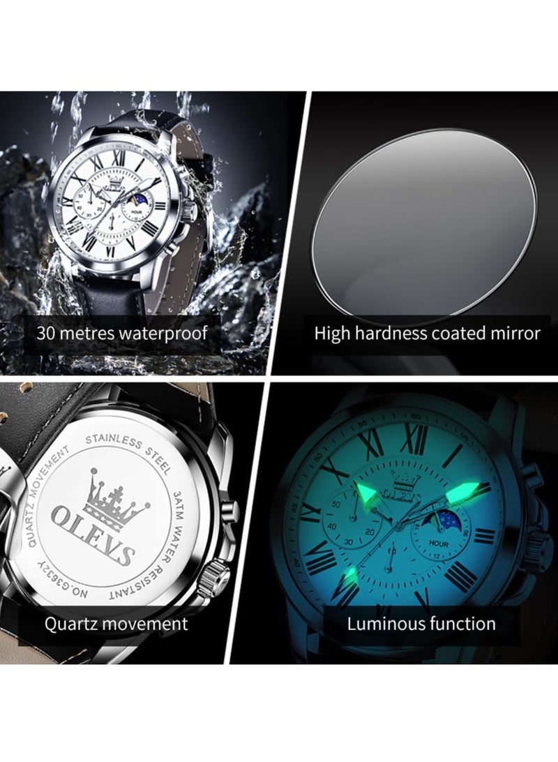 أوليفز ساعة OLEVS للرجال بسوار من الجلد، كوارتز تناظرية، ميناء كبير، تاريخ، مقاومة للماء، ساعة رسمية فاخرة مضيئة 3632 - Image 2