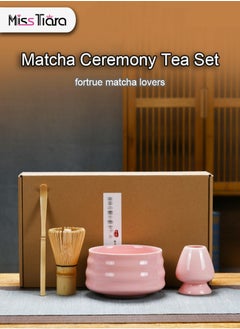 MissTiara Matcha Set, Made With Natural Bamboo And Premium Quality Ceramic, Japanese 4 pieces set, Matcha Bowl with Spout, Bamboo Matcha Whisk, Matcha Scoop, Whisk Holder, Pink  - Image 1