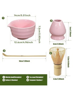 MissTiara Matcha Set, Made With Natural Bamboo And Premium Quality Ceramic, Japanese 4 pieces set, Matcha Bowl with Spout, Bamboo Matcha Whisk, Matcha Scoop, Whisk Holder, Pink  - Image 2