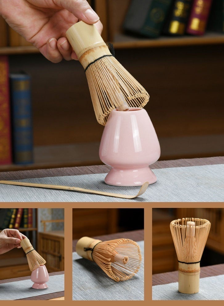 MissTiara Matcha Set, Made With Natural Bamboo And Premium Quality Ceramic, Japanese 4 pieces set, Matcha Bowl with Spout, Bamboo Matcha Whisk, Matcha Scoop, Whisk Holder, Pink - Image 5