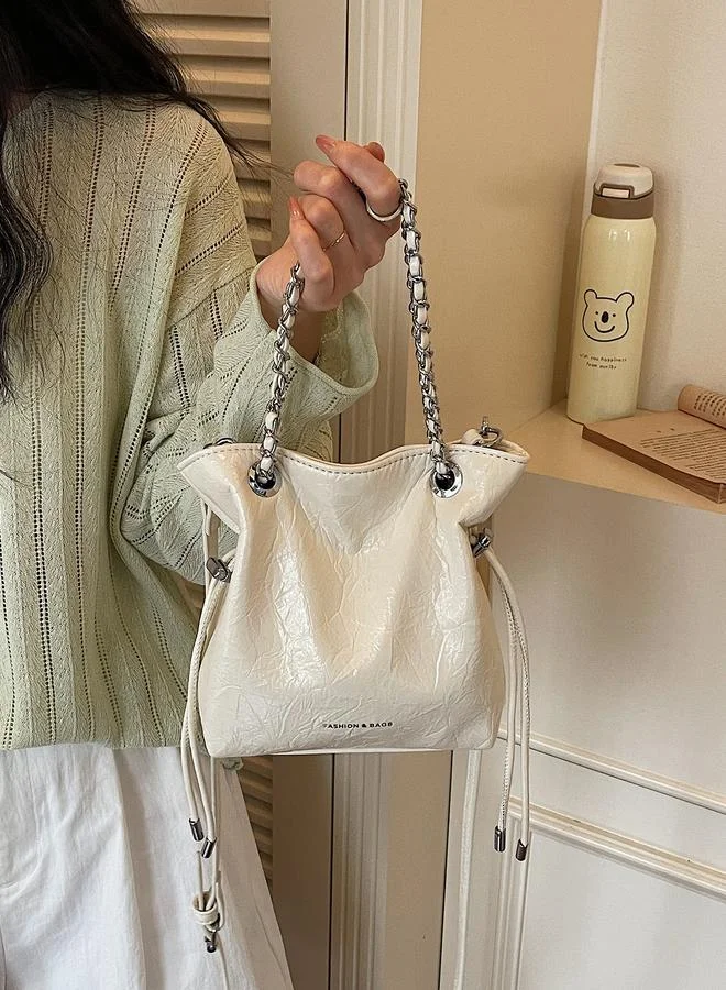 Take Two White Ruched Handbag with Chain Strap