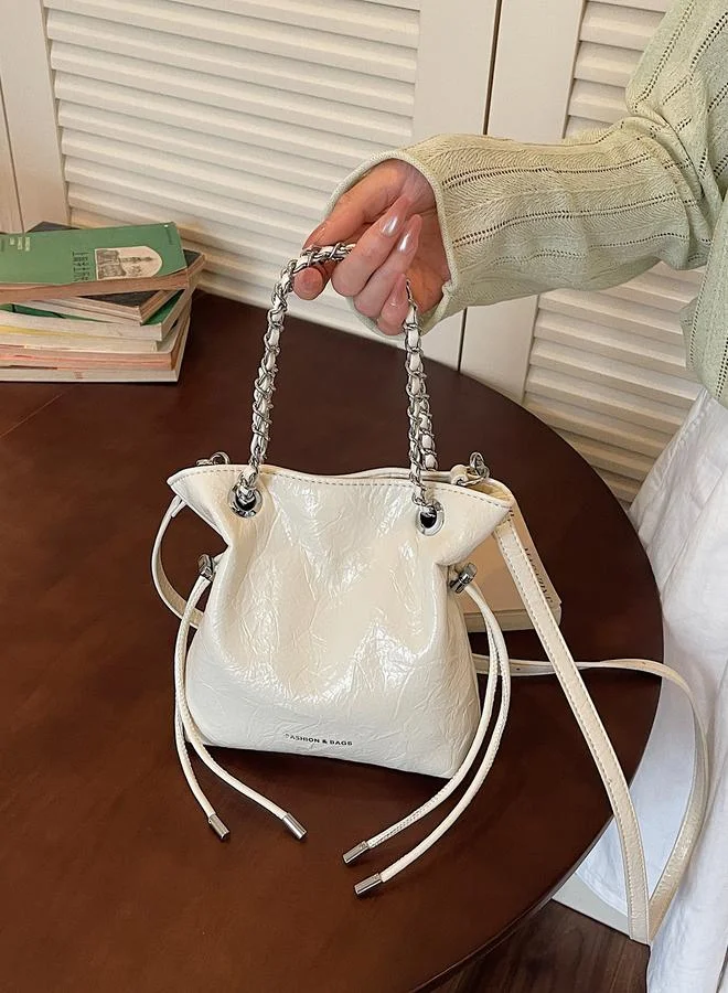 Take Two White Ruched Handbag with Chain Strap