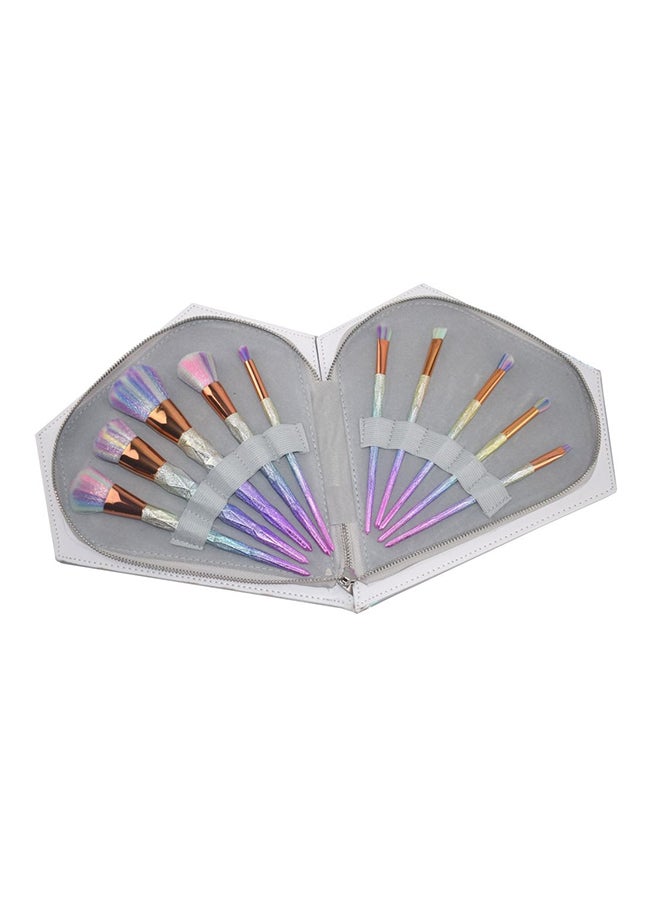 Loquat 10-Piece Unicorn Brush Set With Cosmetic Bag Grey/Purple/Gold - Image 1