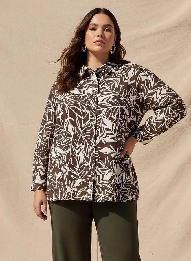 Ulla Popken Ulla Popken Relaxed Fit Viscose Printed Shirt