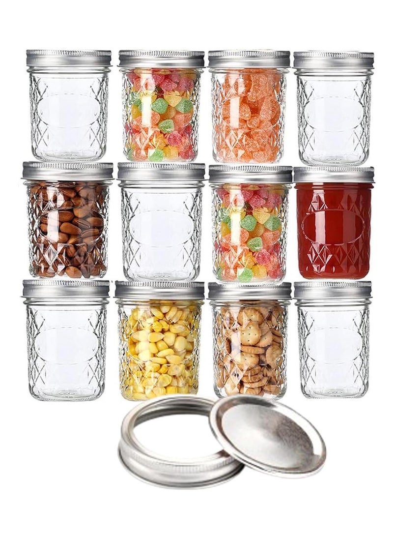 TYCOM - Tycom Mason Jars 12-Pack Quilted Glass Jars with Lid and Seal Bands Airtight Container for Pickling Canning Candles 12 Pieces Transparent. - Image 1