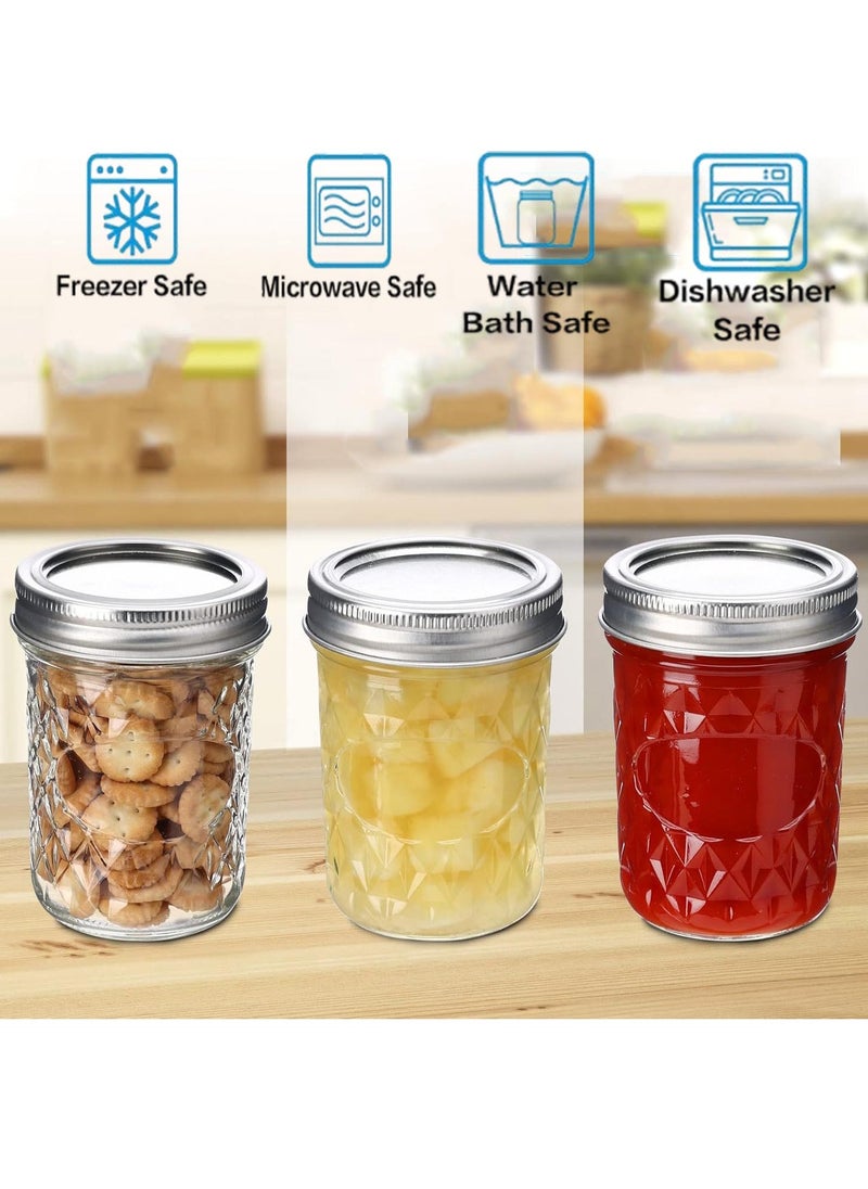 TYCOM - Tycom Mason Jars 12-Pack Quilted Glass Jars with Lid and Seal Bands Airtight Container for Pickling Canning Candles 12 Pieces Transparent. - Image 1