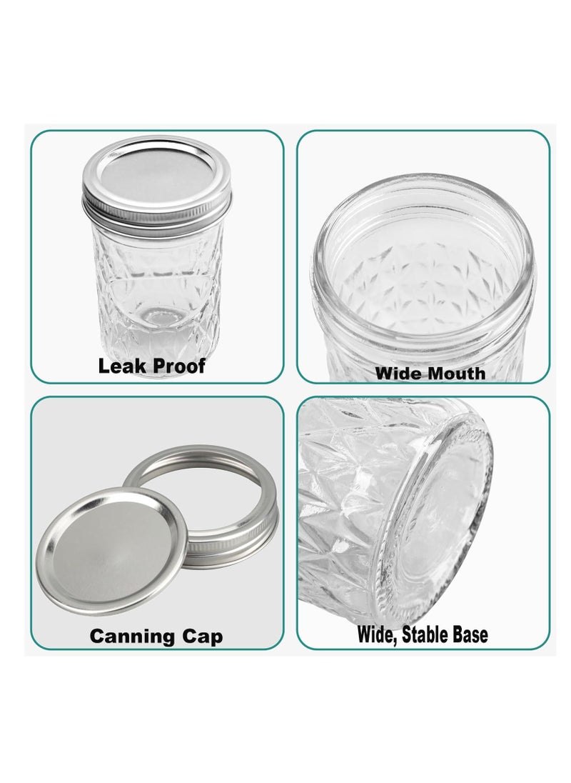 TYCOM - Tycom Mason Jars 12-Pack Quilted Glass Jars with Lid and Seal Bands Airtight Container for Pickling Canning Candles 12 Pieces Transparent. - Image 1