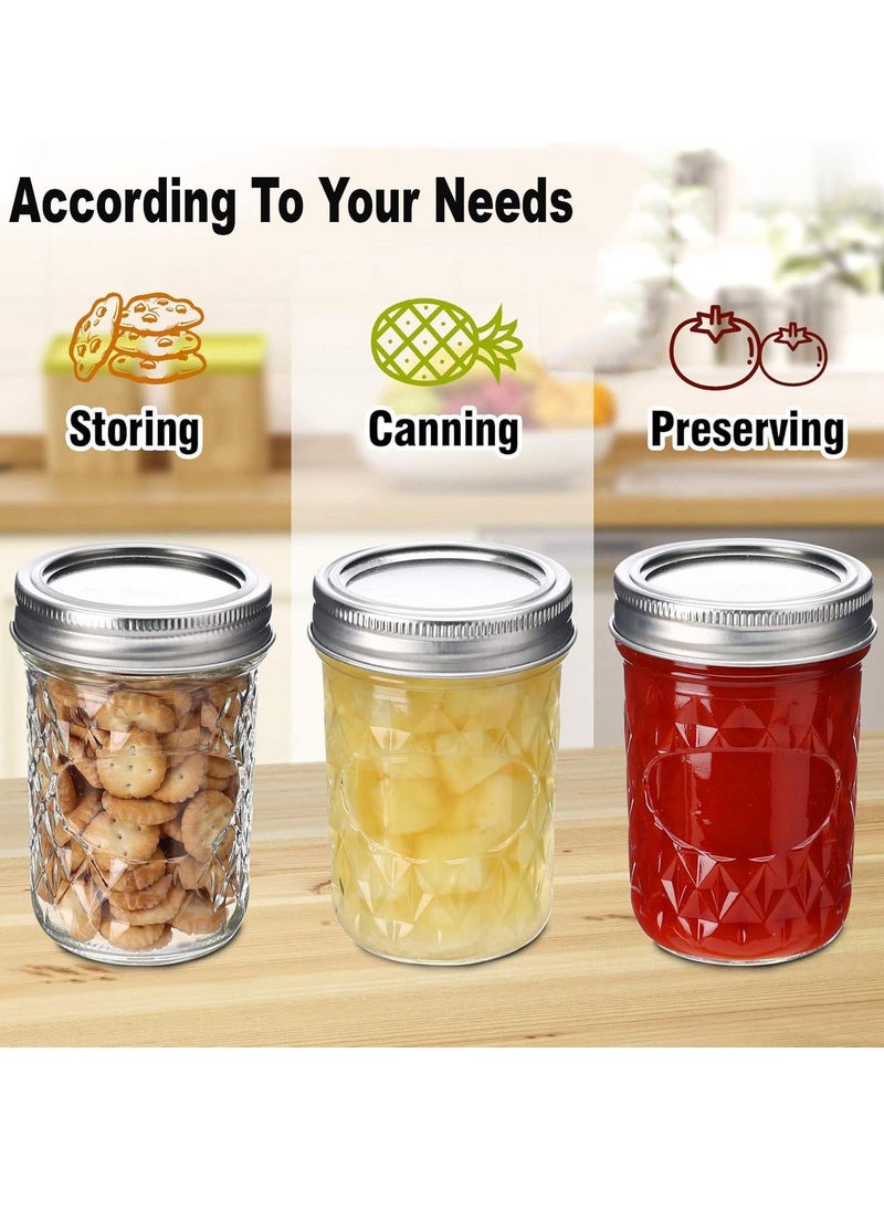 TYCOM - Tycom Mason Jars 12-Pack Quilted Glass Jars with Lid and Seal Bands Airtight Container for Pickling Canning Candles 12 Pieces Transparent. - Image 1