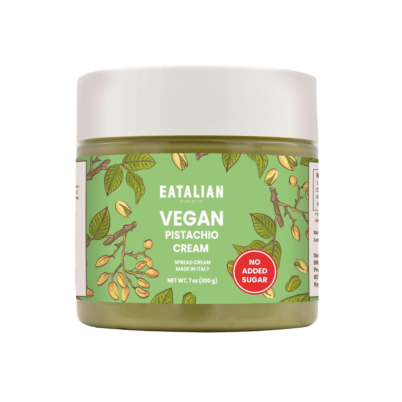 AMZ BETTER EATALIAN by AMZ BETTER Vegan Pistachio Cream Sugar Free, 7 oz/ 200g, Delicious sugar free vegan spread, ideal on bread, perfect with ice cream, Excellent for Dubai Chocolate, Made in Italy