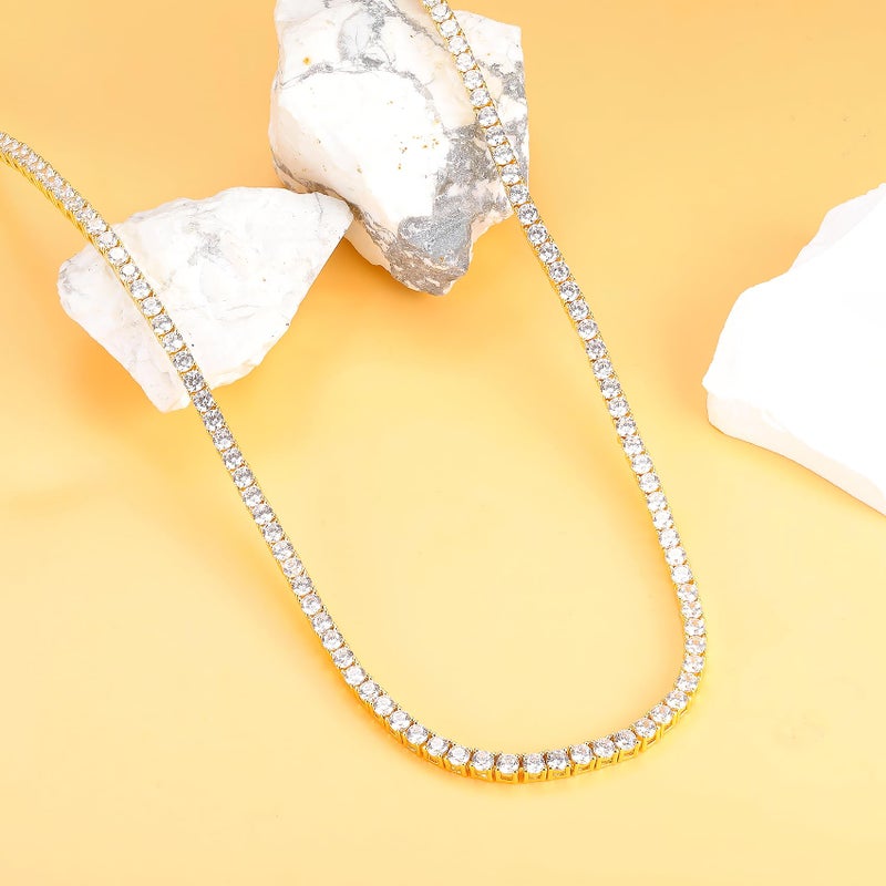 Gemsme 18K Yellow Gold Plated 3.0mm Round Cubic Zirconia Classic Tennis Necklace for Women and Men 20 Inch - Image 4