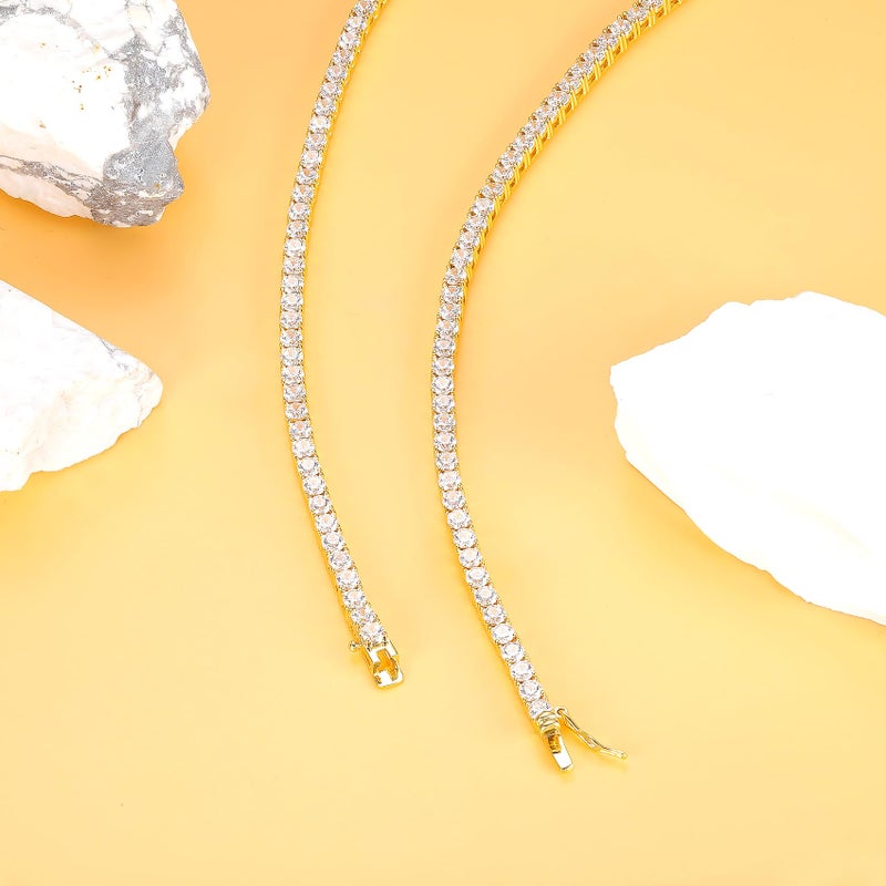 Gemsme 18K Yellow Gold Plated 3.0mm Round Cubic Zirconia Classic Tennis Necklace for Women and Men 20 Inch - Image 5