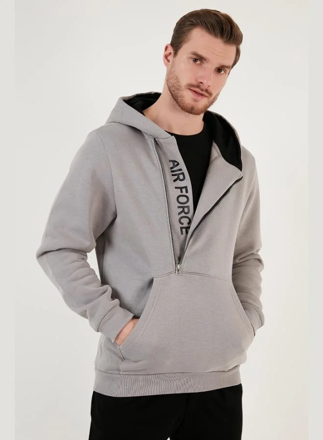 Buratti  Buratti Kangaroo Pocket Zip-Up Hooded Slim Fit Sweatshirt for Men 575707 for Men | Best Price UAE