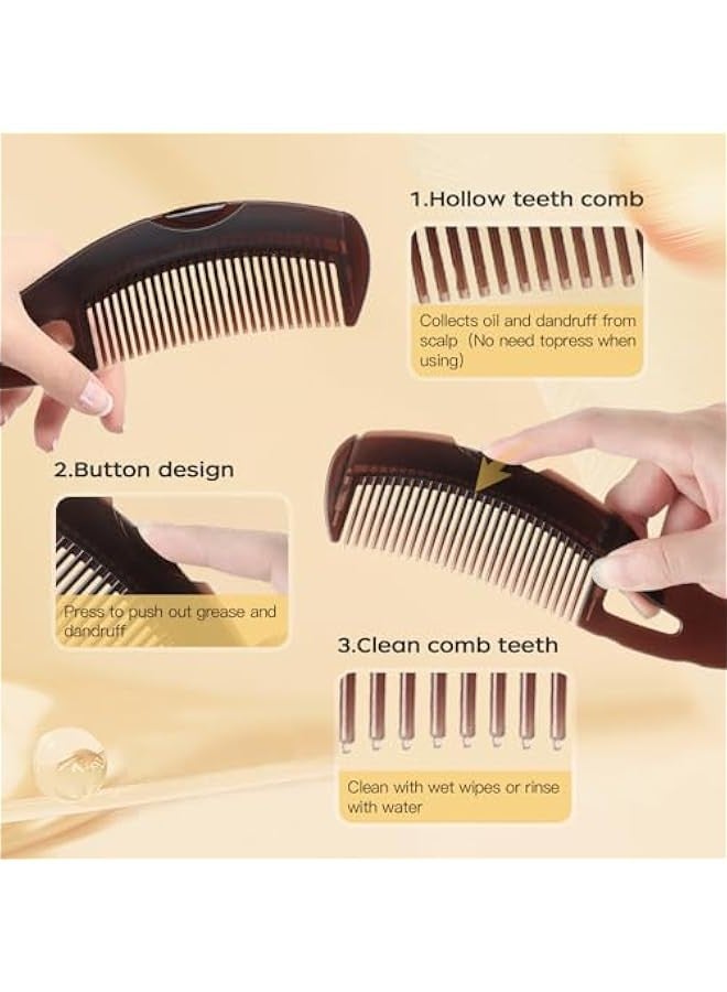 Loquat Dandruff Comb Self-cleaning, Scalp Care Massage Energy Comb, Plastic Wide Hollow Tooth on Comb for Scalp Exfoliation with Gua Sha Handle for Healthier Scalp and Hair Growth for Women Men Kids - Image 4