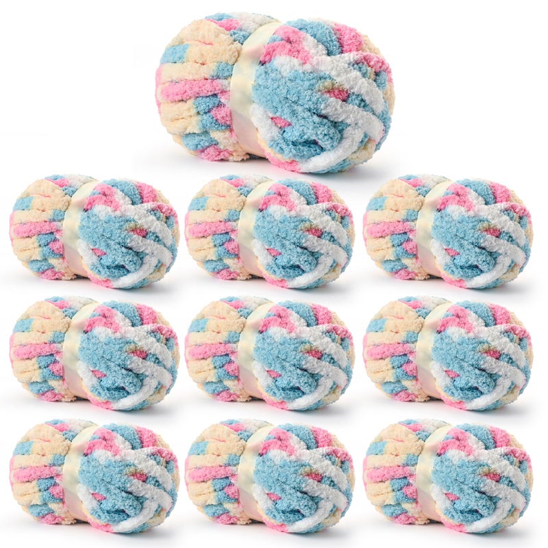 Sekafris 10 Pack Fluffy Chunky Chenille Yarn for Crocheting, Jumbo Chunky Blanket Yarn for Hand Knitting, 240yds/70.5oz Super Bulky Variegated Baby Blanket Yarn(Candy) - Image 1
