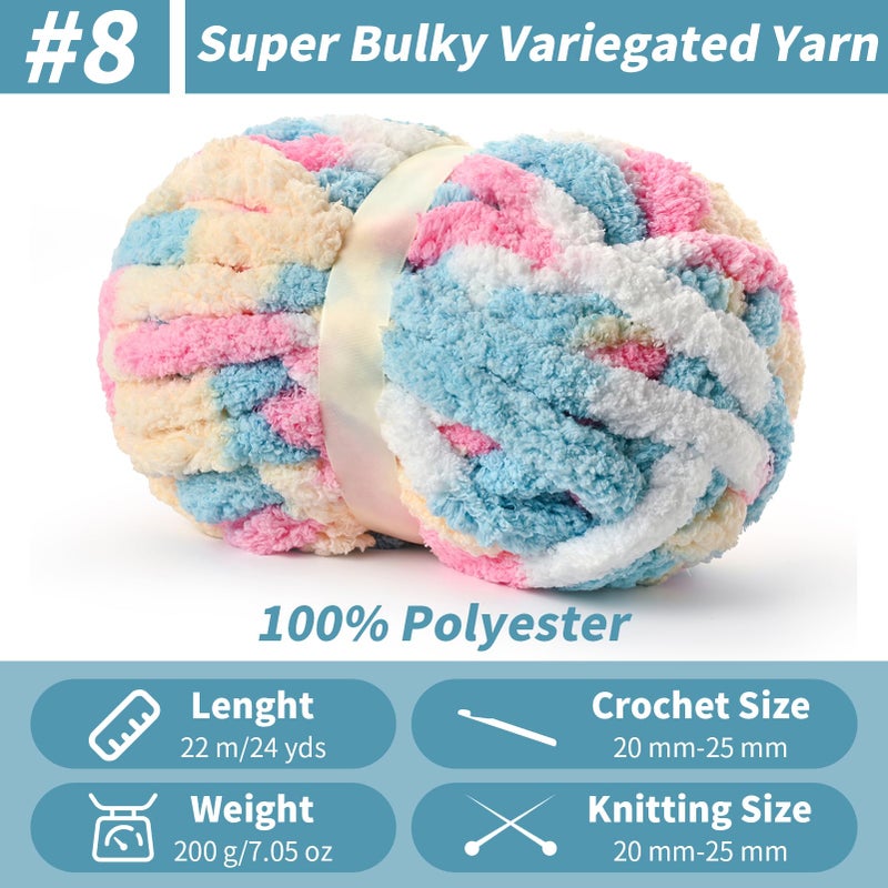 Sekafris 10 Pack Fluffy Chunky Chenille Yarn for Crocheting, Jumbo Chunky Blanket Yarn for Hand Knitting, 240yds/70.5oz Super Bulky Variegated Baby Blanket Yarn(Candy) - Image 2
