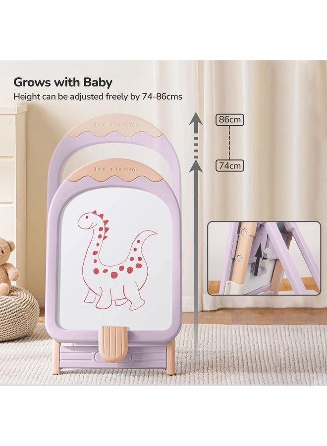 R for Rabbit مجموعة لوح الرسم القابل للطي مع كرسي للأطفال من ليتل جينيوس، متعددة الوظائف، قابلة للتعديل في الارتفاع، لوح مغناطيسي لنشاط الرسم للأطفال من 3-7 سنوات (بنفسجي) - Image 4