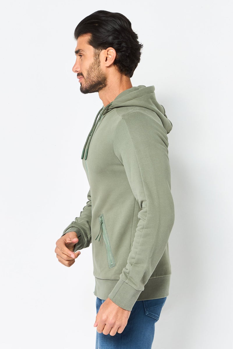 Celio Men Hooded Solid Long Sleeve Full Zip Jacket, Sage Green - Image 3