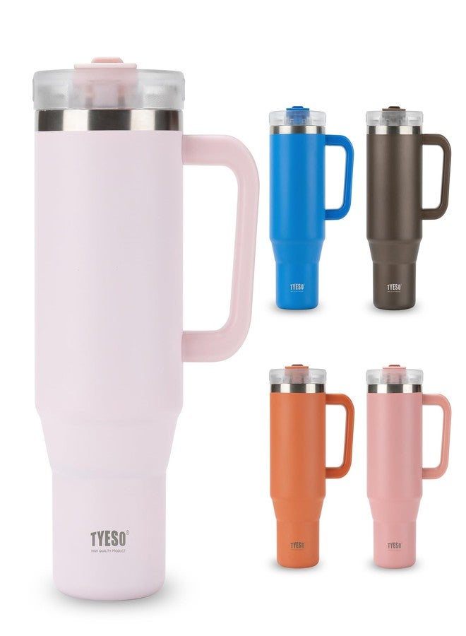TYESO Vacuum Insulated Tumbler Water Bottle Cold Insulation Stainless Steel Bottle Straw Handle Mug Double Wall Wide Mouth (LIGHT PINK, 40 oz) - Image 1