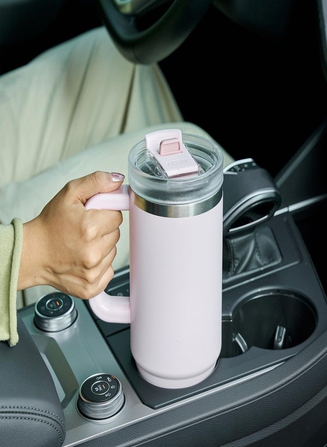 TYESO Vacuum Insulated Tumbler Water Bottle Cold Insulation Stainless Steel Bottle Straw Handle Mug Double Wall Wide Mouth (LIGHT PINK, 40 oz) - Image 3